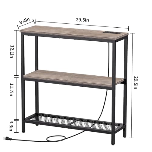 Snughome Console Table with Power Outlets, Entryway Table with Storage, Narrow Sofa Table with 3 Tier Shelves, 2 USB Ports, 2 Power Outlets, Hallway Table for Couch, Living Room, Entrance, Grey - color: Grey