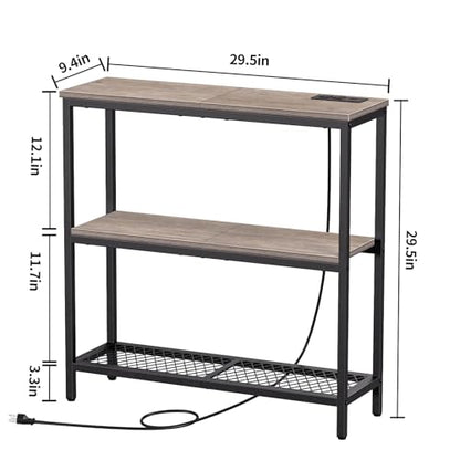 Snughome Console Table with Power Outlets, Entryway Table with Storage, Narrow Sofa Table with 3 Tier Shelves, 2 USB Ports, 2 Power Outlets, Hallway Table for Couch, Living Room, Entrance, Grey - color: Grey