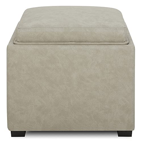 CHITA Storage Ottoman Cube with Tray Lid, Small Footstool with Storage, Square End Table for Living Room and Bedroom, Faux Leather in Stone Gray - color: Stone Gray