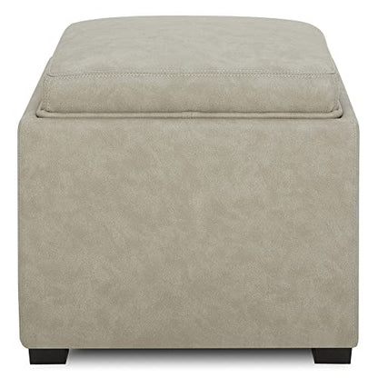 CHITA Storage Ottoman Cube with Tray Lid, Small Footstool with Storage, Square End Table for Living Room and Bedroom, Faux Leather in Stone Gray - color: Stone Gray