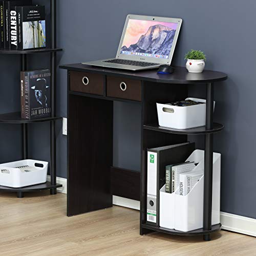 Furinno Go Green Desk, 31.5" Wide Gaming Desk with 2 Side Shelves and Storage Bins, Computer Desk, Office Desk for Home Office, Study Room, Dorm, Bedroom, Dark Walnut - color: Dark Walnut, size: 31.5" x 15.6"