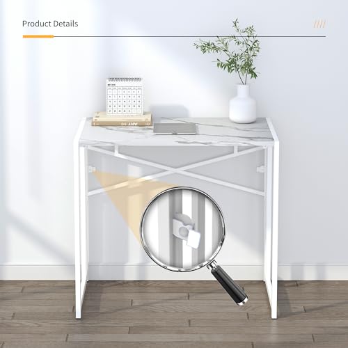 Lutown-Teen 32 inch Folding Small Desk, White Marble | Writing Gaming Computer Camping Desk for Small Spaces, No Assembly Required Home Office Desk - color: White Marble, size: 32 Inch
