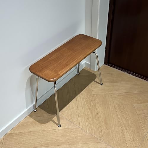 Small Wood Bench, 24" End of Bed Benches, Armless Entryway Bench with Metal Legs & Safety Rounded Corners, Entryway Benches for Dining Table, Small Space, Apartment - color: Brown, size: 24"L x 10"W x 17.7"H