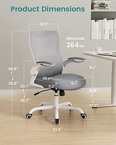 Office Chair, Ergonomic Desk Chair with Adjustable Lumbar Support and Flip up Armrest, Breathable Mesh Computer Chair for Home Office, Gray - color: Grey