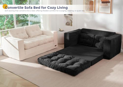 MAXYOYO Folding Sofa Bed, Convertible Sleeper Loveseat with Pillows | 2-Person Fold-Out Loveseat, Convertible Sleeper Bed with Supportive Pillows for Relaxing or Overnight Guests, Black - color: Black