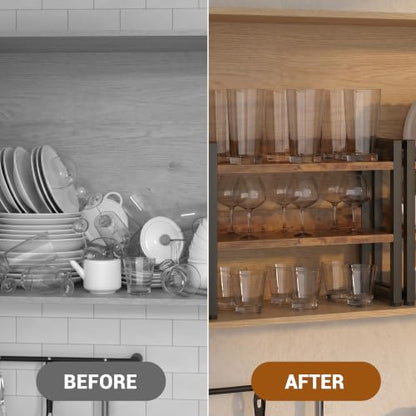 Kitchen Countertop Organizer Shelf, 3 Tier Spice Rack Wood Coffee Counter Shelf Kitchen Cabinet Organizer with Metal Leg for Countertop, Pantry, Bathroom Countertop Organizer, Rustic Brown