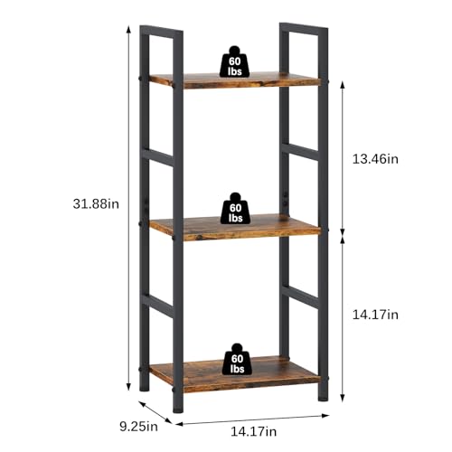 Bookshelf Storage Shelf Bookcase, 3 Tier Industrial Bookcase,Small Book case for Living Room, Bedroom, and Home Office, Easy Assembly Free Combination Multi-Functional Organizer(3 Tier,Rustic Brown) - size: 3 Tier