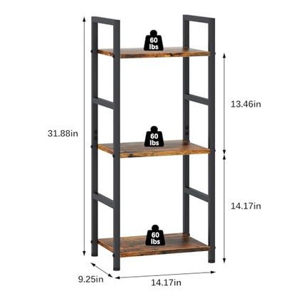 Bookshelf Storage Shelf Bookcase, 3 Tier Industrial Bookcase,Small Book case for Living Room, Bedroom, and Home Office, Easy Assembly Free Combination Multi-Functional Organizer(3 Tier,Rustic Brown) - size: 3 Tier