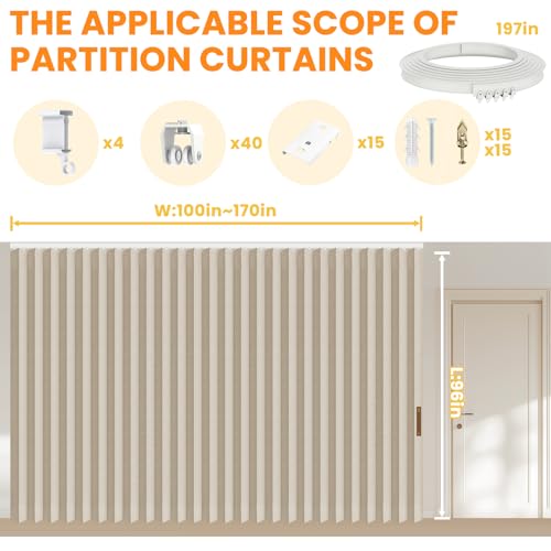 100% Blackout Room Divider Curtains Ceiling Curtain Track Sets Blackout Curtains Ceiling Track for Curtain Flexible Track Curtain Extra Wide(Beige, W180 x L96, 1 Pack) - color: Beige, size: 180"W x 96"L (Pack of 1)