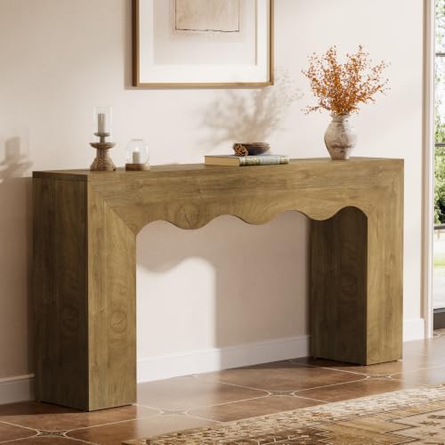 Tribesigns 63" Farmhouse Console Table, Wooden Couch Table Behind Sofa with Storage, Long Entryway Sofa Station, Narrow Console Stand with Base, Hallway Stand for Entryway (1, Light Brown) - color: Light Brown