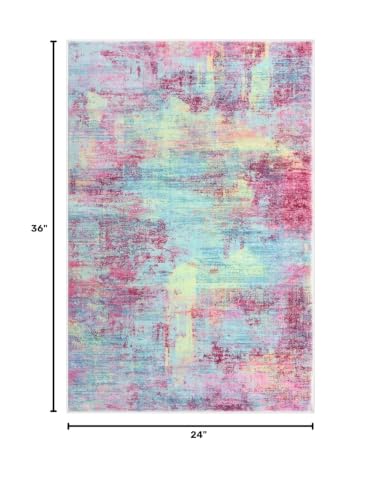 Small Abstract Area Rug 2x3 Ft Entryway Rugs Washable Door Mat Indoor Entrance, Rubber Backed Throw Rugs, Printed Faux Wool Non Slip Floor Carpet for Foyer Front Door Sink, Pink Teal - color: Multi Pink, size: 2' x 3' (Rectangular)