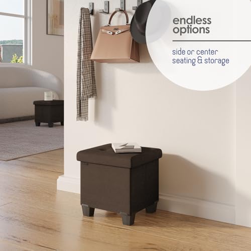 Storage Ottoman Cube with Small Bin, 15-in Square Ottoman with Storage for Living Room and Bedroom, Small Ottomans Foot Rest, Fabric Foot Stools Ottomans Max 330lbs, Brown - color: 06 - Brown