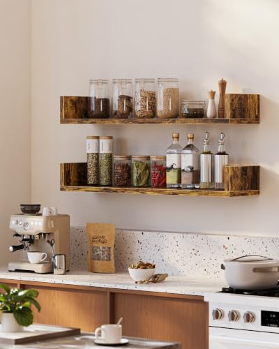 Floating Bookshelves for Wall - Wall Mounted Bookshelf Set of 4, U-Shaped Hanging Bookshelf for Bedroom, Living Room & Office, Wall Book Shelf for Home Decor & Storage (Rustic Brown, 31.5, 2) - color: Rustic Brown, size: 31.5 Inches