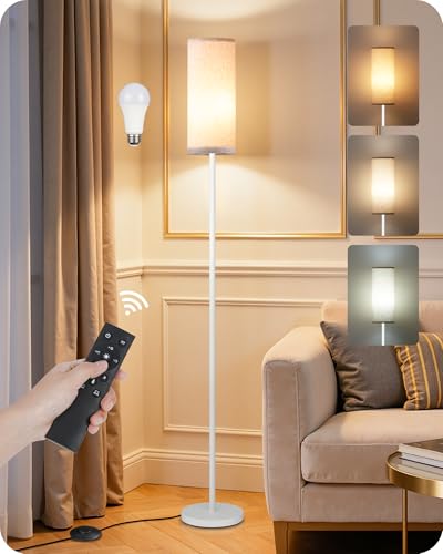 Dimmable Floor Lamps for Living Room with Remote and Foot Switch, 64.4” Modern Standing Tall Lamp, Corner Lamp for Bedroom, Office, Bulb Included, 3000K-6500K, Beige and White, FCC Listed WE06LD05W1 - color: Beige and White
