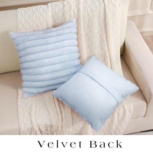 Uhomy Set of 2 Faux Fur Plush Decorative Throw Pillow Covers Fuzzy Striped Soft Pillowcase Cushion Covers for Living Room Sofa Couch Bedroom, 16x16 inch 40x40 Cm Lake Blue - color: Lake Blue, size: 16" x 16" (Pack of 2)