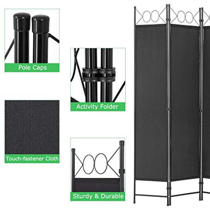 PayLessHere 4-Panel Folding Room Divider | 6ft, Black | Light & Portable | Wooden Wall Divider with Hand Woven Mesh | Easy to Move Privacy Screen | For Space Separation, Living Room, Bedroom, Office - color: Black