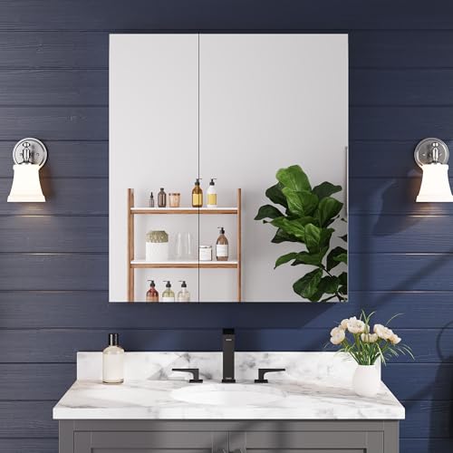 32"x36" Medicine Cabinet with Mirror & Soft Close Hinges, Surface Mount or Recessed Medicine Cabinet with Adjustable Shelves, Bathroom Wall Medicine Cabinet with Storage, Aluminum Alloy Frame, Combo - size: 32" x 36"