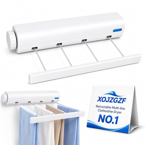 Retractable Multi-line Clothesline Dryer, Clothes Line Indoor, Balcony Laundry Lines, Heavy Duty Hanging Bar, Outside Wall Mounted Drying Rack Outdoor Hanger Spring-Loaded Automatic - color: 4 Ropesx1