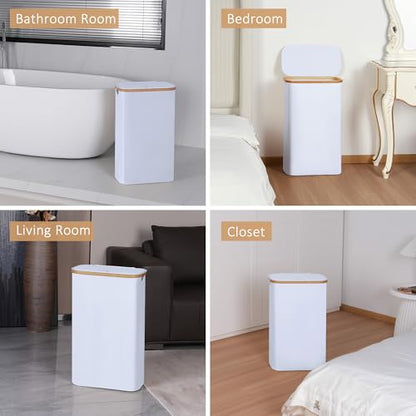 IEGrow Laundry Hamper with Lid,60L Laundry Basket with Mesh Bags,White | Dirty Clothes Hamper Basket with Bamboo Handle for Clothes Towels - color: White, size: 60L