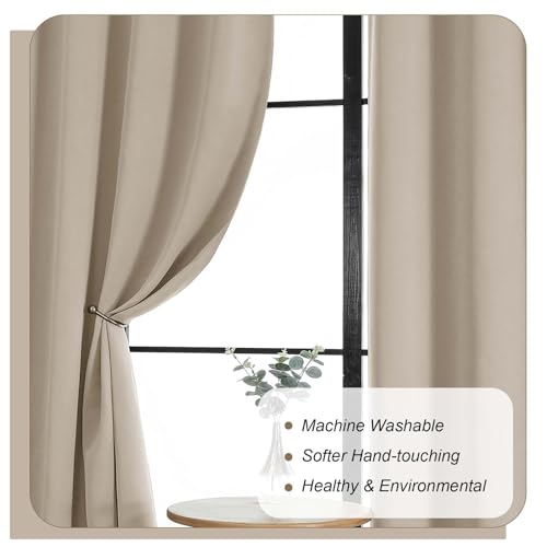 Biscotti Beige Curtains for Bedroom 54 Inch Length 2 Panels, Room Darkening Living Room Curtains, Rod Pocket Thermal Insulated Window Treatments, Each Panel 40" W x 54" L - color: Biscotti Beige, size: 40"W x 54"L (Pack of 2)