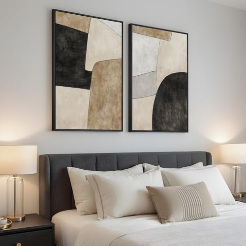 Framed Beige Black Abstract Wall Art for Living Room, Set of 2 Minimalist Geometric Neutral Artwork for Walls, Large Contemporary Painting Print for Bedroom Hallway Home Office Wall Decor, 24x36 Inch - color: Contemporary Abstract, size: 24" W x 36" H x 2