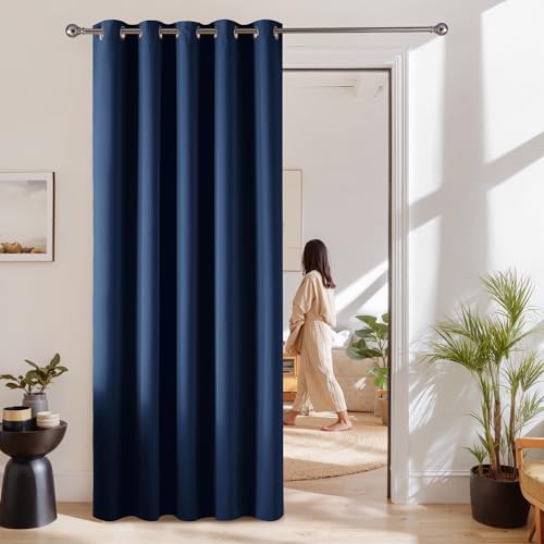 RYB HOME 60 inch Wide Blackout Sliding Door Curtain for Living Room | Thermal Insulated, Privacy Curtain, UV Protection, Soft Thick Window Treatment for Bedroom, W60 x L84, 1 Panel, Navy Blue - color: Navy Blue, size: 60"W x 84"L (Pack of 1)
