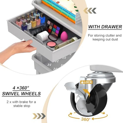 Goovilla 3 Tier Rolling Utility Cart Organizer with Removable Drawer, Grey | Stable and Sturdy Rolling Storage Carts with 2 Lockable Wheels for Bathroom, Kitchen, Snack, Craft, Makeup, Baby Essentials - size: 3 Tier, style: Gray