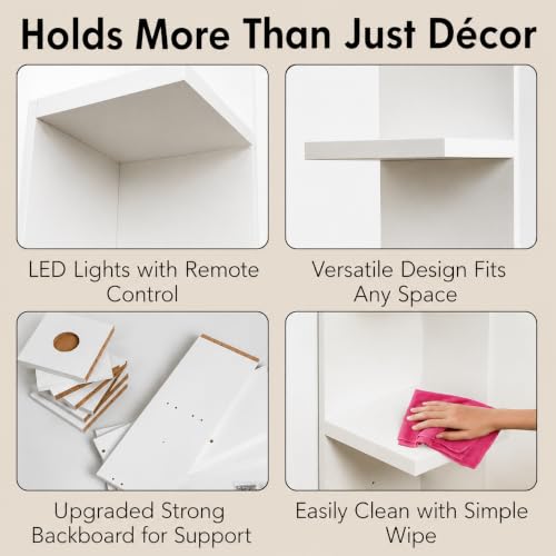 Lack Wall Shelf Unit with Extra Strong Backboard, Versatile 7 Tier Shelf Unit, White Lack Wall Shelf, Display Floating Shelf with LED Remote Control Light (White) - color: White