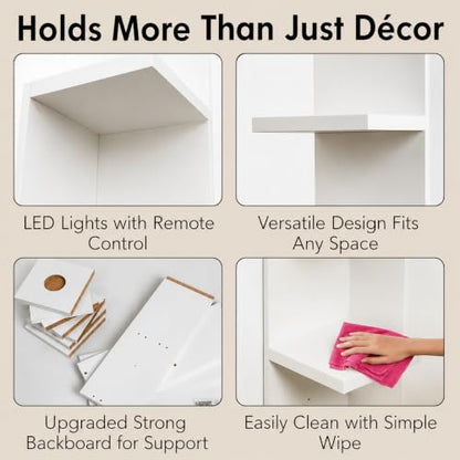Lack Wall Shelf Unit with Extra Strong Backboard, Versatile 7 Tier Shelf Unit, White Lack Wall Shelf, Display Floating Shelf with LED Remote Control Light (White) - color: White