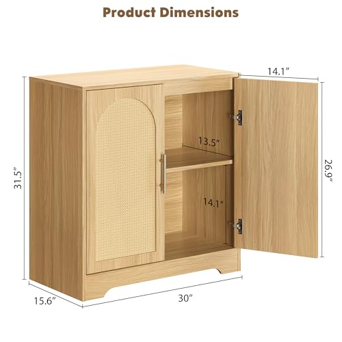 Garvee 30" Rattan Sideboard Buffet Cabinet - Large Storage Cabinet with 4 Doors, Modern Console Table Accent Coffee Bar Cabinet for Living Room, Kitchen, Hallway, Dining Room, Entryway, Natural - color: Natural, size: 2 Doors