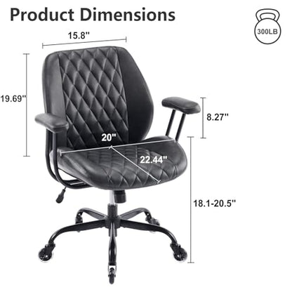 YFO Home Office Desk Chair Office Rubber Casters Ergonomic Computer Chair with Lumbar Support Adjustable Height Rolling Swivel Executive Task Armrests Chair， Black PU - color: Black, size: Mid Back