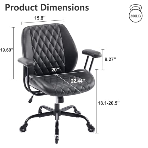 YFO Home Office Desk Chair Office Rubber Casters Ergonomic Computer Chair with Lumbar Support Adjustable Height Rolling Swivel Executive Task Armrests Chair， Black PU - color: Black, size: Mid Back
