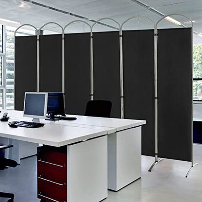 Giantex 1.8m(6.2피트) 접이식 6패널 룸 디바이더 블랙 - 330.2cm(130인치) 너비의 독립형 접이식 패브릭 프라이버시 스크린, 경량 휴대용 파티션 벽 칸막이 및 분리기, 홈 오피스, 아파트, 스튜디오용 - color: 블랙., size: 6-Panel