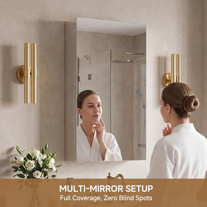 16" x 30" Bathroom Medicine Cabinet with Mirror, Recessed or Wall Mount | Medicine Cabinets with Adjustable Glass Shelves, Soft-Closed Hinge, Chrome Aluminum Frame, Reverse Installation - size: 16" x 30"