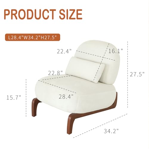 Chifee & Vingol Modern Accent Chair Armless Lounge Chairs with Wood Leg & Pillow Comfy Upholstered Reading Chair for Living Room Bedroom,White - color: 28"-white