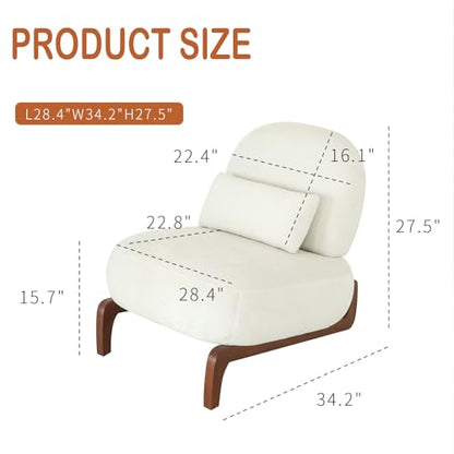 Chifee & Vingol Modern Accent Chair Armless Lounge Chairs with Wood Leg & Pillow Comfy Upholstered Reading Chair for Living Room Bedroom,White - color: 28"-white