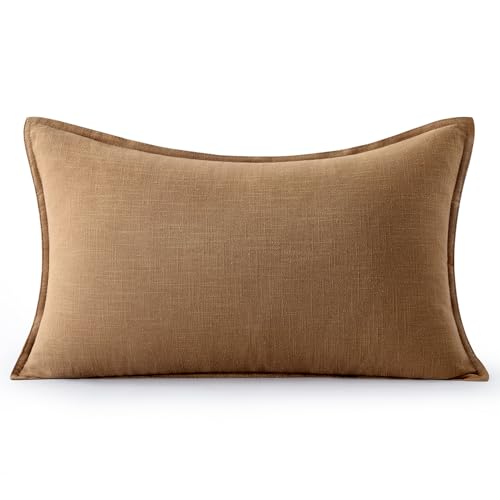 MIULEE 장식용 리넨 요추 베개 커버 30.5x50.8cm 브라운 | 가을 가을 보헤미안 팜하우스 소파 침대용 롱 스로우 베개, 액센트 모던 베개 커버 1팩, 소파 거실 홈 데코 - color: 브라운., size: 20" x 12" (Pack of 1)
