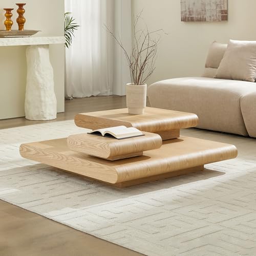 39.37" Modular Stacking Coffee Table for Living Room, Modern 3-Piece Wooden Square Center Table with Natural Wood Look, Tea Table for Apartment, No Need Assembly (Natural) - color: 39.37" Modular Stacking Coffee Table