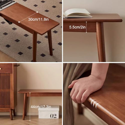 Narrow Rubber Wood Bench, Modern Dining Stool with Soft Cushion, Capacity 1100lbs, Easy to Assemble, for Dining Room Hallway Bedroom(Brown,100cm/39.3in) - color: Brown, size: 100cm/39.3in