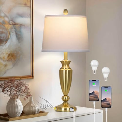 Rinweey 27" Gold Table Lamp Single, Touch Control Modern Bedroom Lamp with USB A+C Ports, 3-Way Metal Bedside Lamp, Elegant Brass Table Lamp for Night Stand Desk Side Table Office (Bulb Inclued) - color: Gold-27"H-1PK