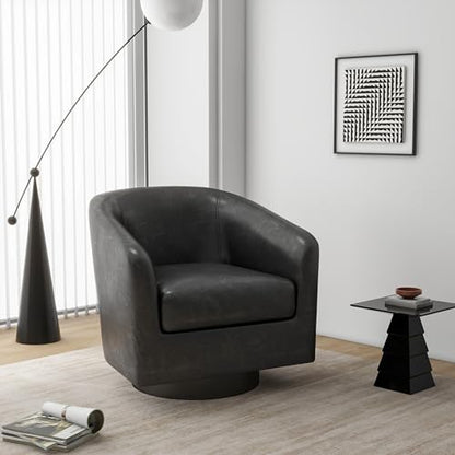 Swivel Barrel Accent Chair, Comfy Reading Armchair, Grey Black, Set of 1 | Club Chairs for Adults, Low-Back Design, Modern Round Style, Solid Wood Frame & Metal Swivel Base, For Living Room & Bedroom - color: Grey Black