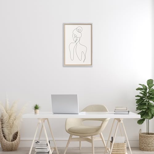 'Minimal Woman Line Drawing'| Framed Giclee Art | Stupell Industries | Gray, 16 x 24 Inches, Easy to Hang and Sturdy, Made in USA, by Creative Studio - color: Farmhouse Gray (Textured), size: 24"L x 16"W