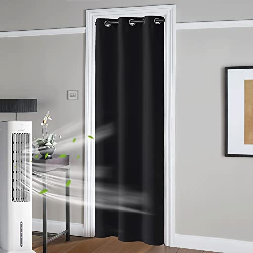 RYB HOME Blackout Door Curtains 80 inches Length for Bathroom Front Door | Heavy Duty Solid Curtains Energy Efficient Room Darkening Shades Privacy Doorway Drapes for Closet, W42 x L80, Black, 1 Panel - color: Black, size: 42"W x 80"L (Pack of 1)