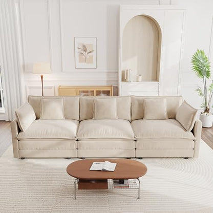 Aoowow Modular Sectional Sofa,112.2 Inch Deep 3-Seater Sofas Comfy Chenille Cloud Sofas and Couches with Pillows for Living Room Apartment（Light Coffee） - color: Light Coffee, size: 3 Seat