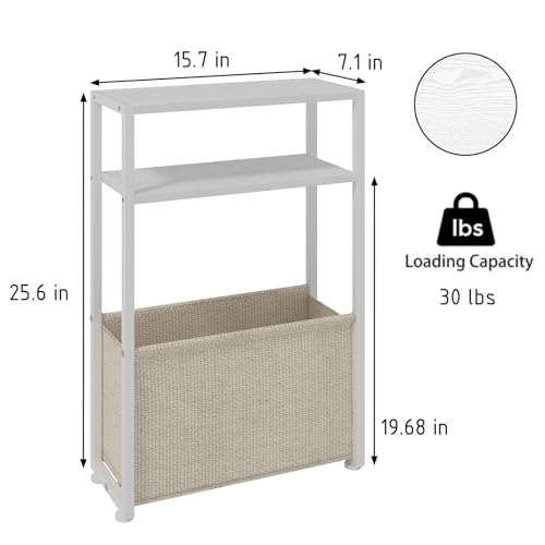 Leomonio Narrow Side Table, Slim End Tables with Fabric Basket, Skinny Table for Small Spaces, Thin Bedside Table for Living Room, Bedroom (1, White + Camel Brown) - color: White + Camel Brown