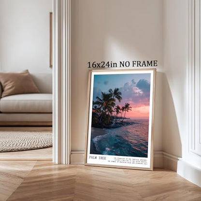 Pink Palm Tree Canvas Wall Art Coconut Tree Painting Tropical Plant Artwork Coastal Botanical Prints Pink Sky Poster Sunrise Sunset Picture Cute Preppy Summer Pictures for Home Room 16x24in Frameless - color: C5Unframed