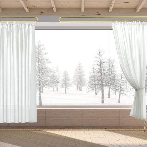 U-Shape Privacy Curtains for Room Divider, 1 Panel, 8.53ft, White | Metal Support Wall Mounted Privacy Curtain, Portable, For Fitting Room Beauty Salon Bedroom and Hospital