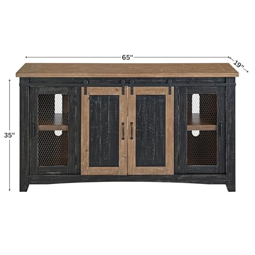 Martin Svensson Home Rustic 65" Wood Entertainment Center Black & Driftwood | Solid Pine, TV Stand, Sliding Doors, Adjustable Shelves & Cable Management, for TVs up to 70" - color: Black and Driftwood