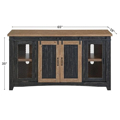 Martin Svensson Home Rustic 65" Wood Entertainment Center Black & Driftwood | Solid Pine, TV Stand, Sliding Doors, Adjustable Shelves & Cable Management, for TVs up to 70" - color: Black and Driftwood