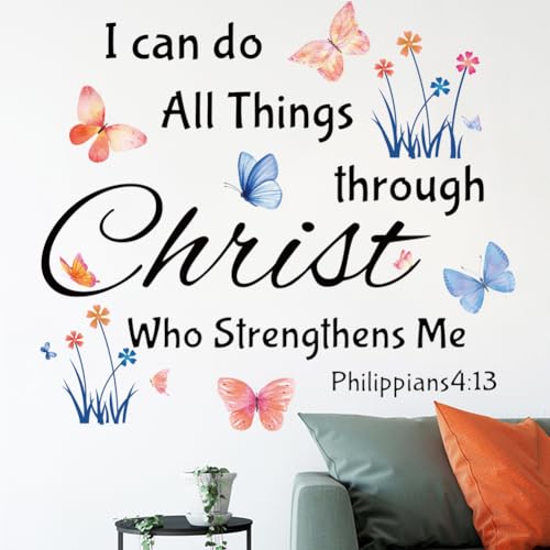 Inspirational Wall Stickers Bible Verse Quotes I Can Do All Things Through Christ Who Strengthens Me Wall Decals Vinyl Art for Living Room Bedroom Classroom Playroom Nursery Room Decor